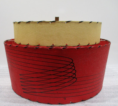 Mid Century Off  White Top Red Scroll Bottom  Fiberglass Shade