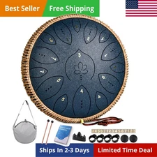 Steel Tongue Drum - 13 Inch Tongue Drum Instrument - 15 Notes Hand Pan Drums wit