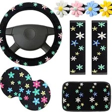 10 Pcs Embroidery Cute Flower Car Accessories Set Floral Steering Fresh Style