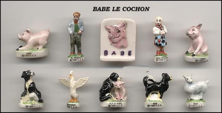 BABE MUTIGES SCHWEIN ALT Set 10 FIGUREN 3cm Porzellan FEVES Frankreich 7690₽