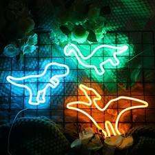 Kingdder 3 Pcs Halloween Dinosaur Neon Signs for Boys Room Dinosaur Shaped Ne...