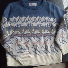 Vintage Kids Childs Unisex Skiing Ski Sweater Multi Blue Beige Size 5/6 Acrylic