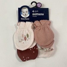 Gerber Baby Lot Of 2 - 4 Pack Mittens 0-3 Month Pink Brown Nature 100 Cotton 8