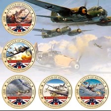 WWII Battle Of Britain Golden Commemorative Coins 5 Piece Set Beautiful Quality