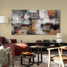 Abstract Canvas Wall Art, Modern Minimalist Wall Art Painting, Brown Room Dec...