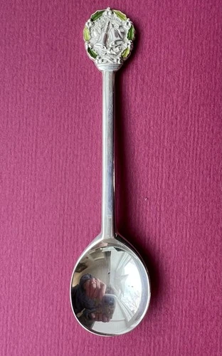 Gorham 1973 Sterling Christmas Spoon Two Shades of Green Enameling, Bells