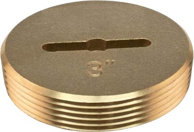 3 Inch Slotted Brass Cleanout Plug, Machine-Threaded with 1/4 in Screw-On Tap, D