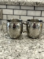 Silver  Hammered Stainless Steel Moscow Mule Mugs Set Of 2