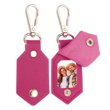 2pcs Custom Leather Photo Keychain Personalized Picture Key Chain, Rose Red