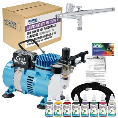 Master Airbrush Air Compressor Kit, 8 Color Face and Body Art Tattoo Paint Set