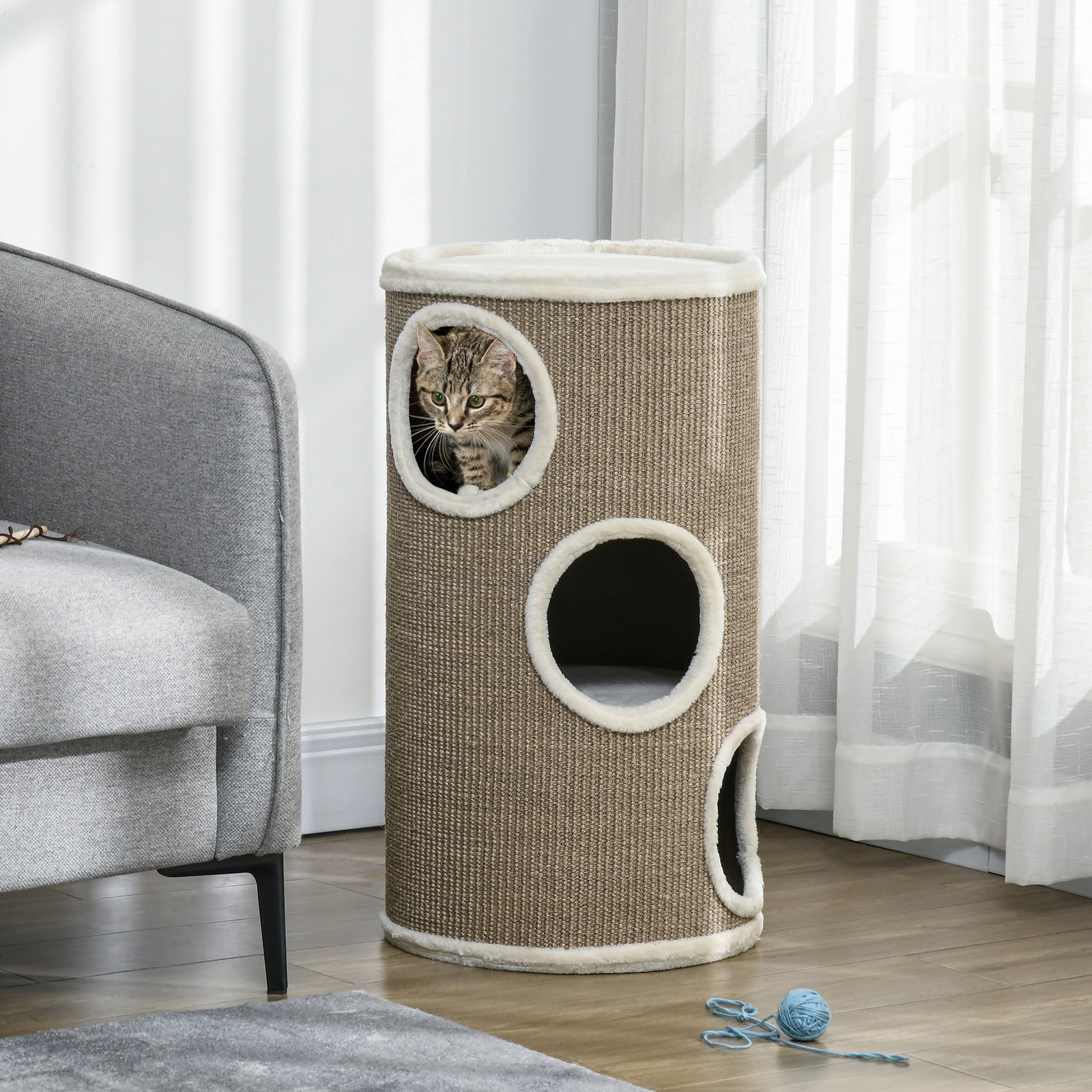 Cuccia per gatti a 3 livelli con tiragraffi e peluche foto 2