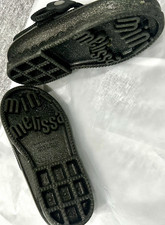 Mini Melissa Girls Black Glitter Mary Jane Shoes Flower Accent Button Closure