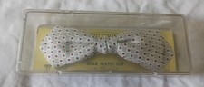 1950s NOS Pilgram Silk Bow Tie MCM The Golden Bow Gold Plated Fleetwood Clip On