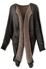Pebby Forvee Studded Statement Side Slit Cardigan Sweater Black Camel NWT L/XL