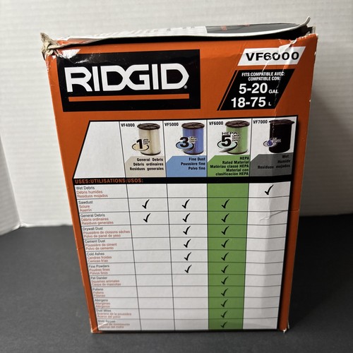 HEPA Cartridge Filter 5-Layer Pleated Paper for RIDGID VF6000 Wet&Dry Shop Vac - Picture 6 of 7