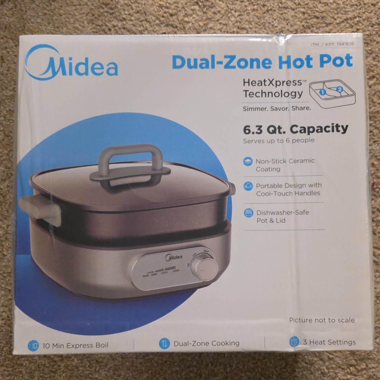 Midea Dual-Zone Hot Pot 6.3QT 6L Non-stick Ceramic Coating Dishwasher Safe
