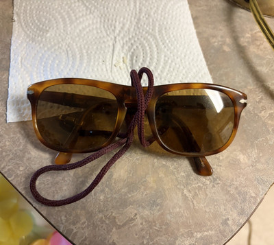 Persol Brown Plastic Frame Vintage Sunglasses with Brown Lens and Cord