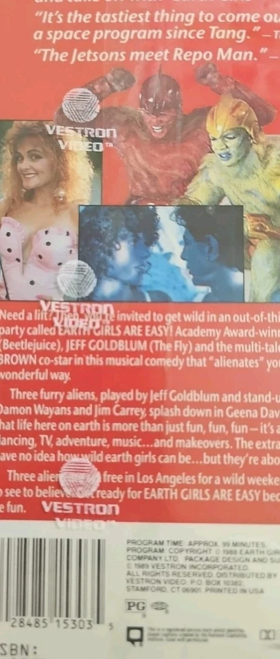 Earth Girls Are Easy VHS SEALED Watermarks Vestron Geena Davis Jim Carrey VTG  - Image 3 of 4