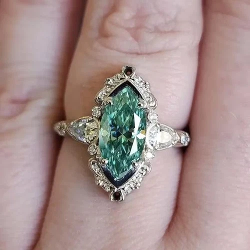 Elegant 925 Sterling Silver Green Peridot Charm Wedding Engagement Ring Size 9 - product listing photo