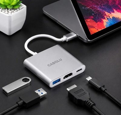 USB C to HDMI Adapter, 4K HDMI to USB-C Adapter with 60W PD & USB 3.0 Port Multi