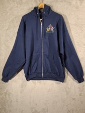 Vintage Walt Disney World Hanes Hoodie Zip Up Blue Mens XL Y2K Graphic