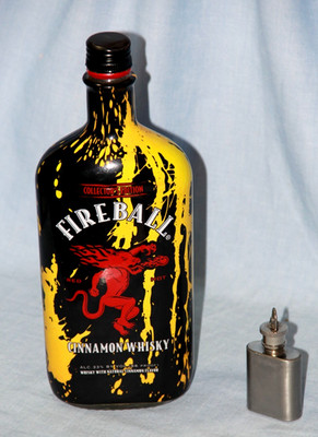 FIREBALL Collector's Edition - Empty 750 ml WHISKEY BOTTLE & Mini Flask - NICE!