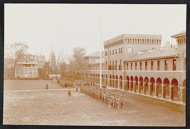 Marines drilling,barracks parade grounds,military training,Washington DC,1917