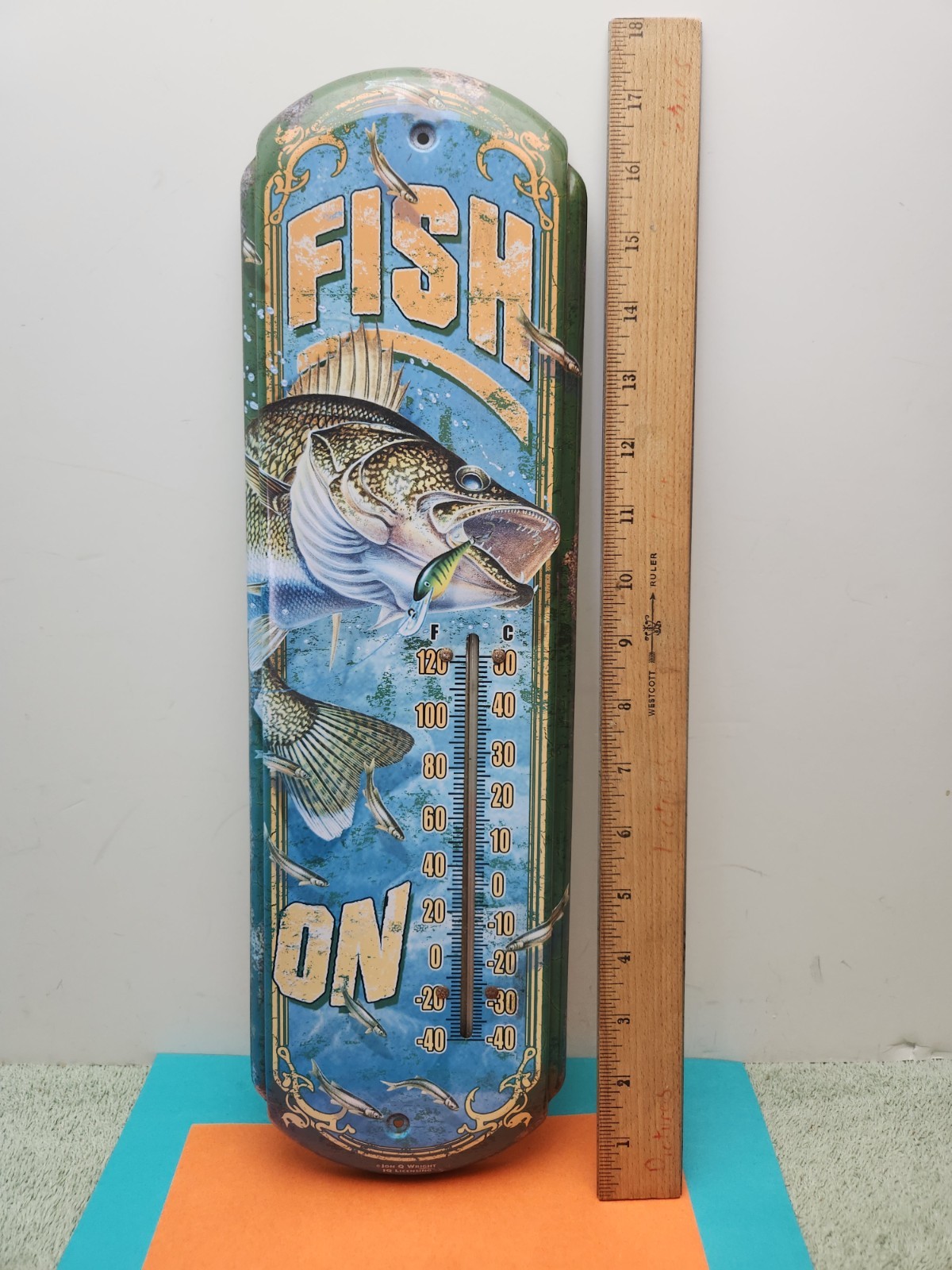 River's Edge Products Tin Thermometer FISH ON 2019 Jon Q Wright