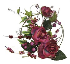 12in Glittery Rose Artificial Round Metal Arrangement Burgundy, Set of 2 