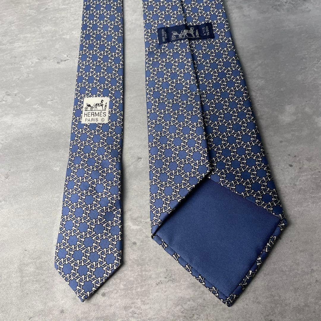 Hermes HERMES Hexagonal Dot Pattern Chain Tie Blue - image 6