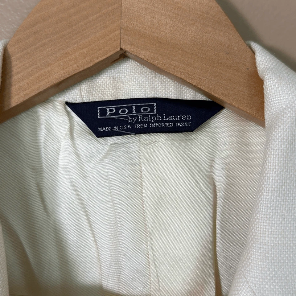 Polo Ralph Lauren men’s linen blazer sport coat size 41 long cream color 3 butto - Image 3 of 4
