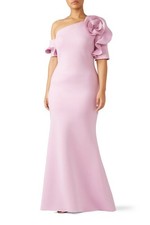 Badgley Mischka Pink One Shoulder Rosette Mermaid Gown Formal Dress Size 14