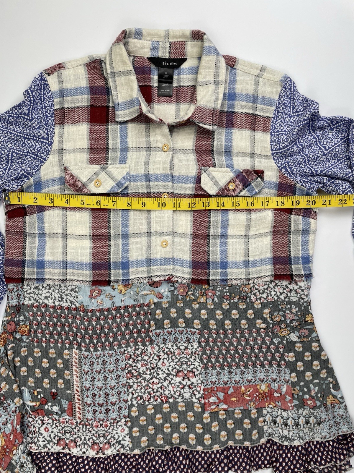 Ali Miles Patchwork Plaid Floral Button Front Shi… - image 5