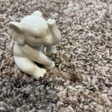 Vintage Lenox Porcelain Trunk Up Baby Elephant Figurine 24k Gold Accents