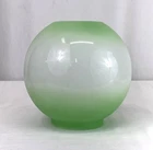 8" Antique Vtg Ball Oil Lamp Shade White Green Milk Glass Globe GWTW 4" Fitter