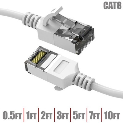 0.5-10FT Cat8 RJ45 Network Ethernet U/FTP Shielded Patch Cable Slim 30AWG White