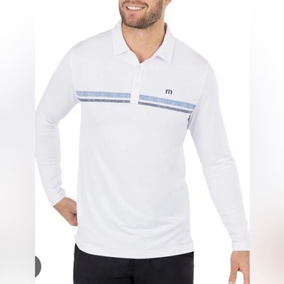 EUC!! Travis Mathew Off-White Polo with Navy Stripes