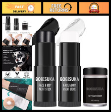 Black White Face Paint Stick Set with Setting Powder, Eye Black for Sports  Hal