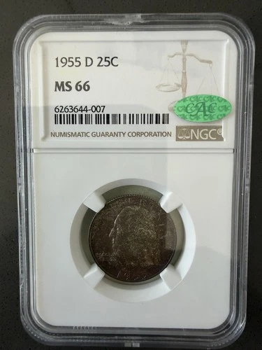 1955 D 25c MS66 NGC Silver Washington Quarter