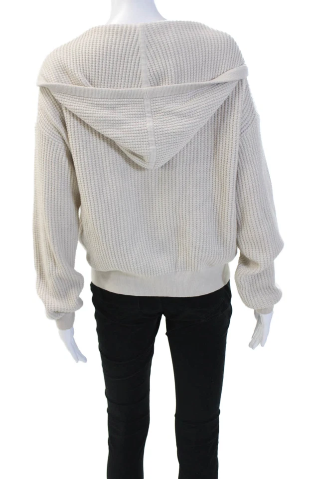 Suéter con capucha tejido gofre cremallera frontal blanco + Warren para mujer marrón algodón mediano Foto 3 de 4