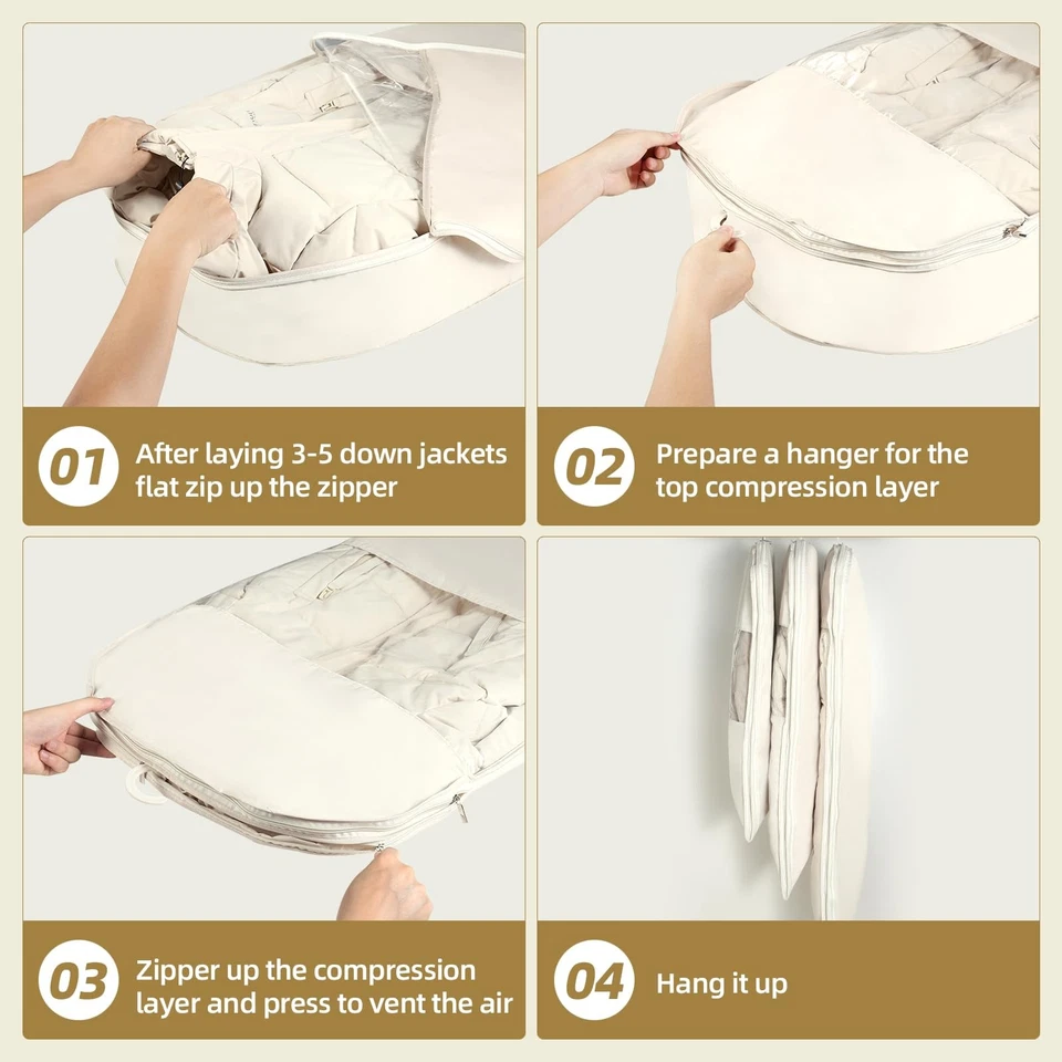 3 Packs Space Saving Garment Bag with Self Compression Zipper, Travel Suit Ba... - Image 4 of 4