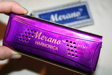 VINTAGE PURPLE HARMONICA MERONA 2 KEYS C G DOUBLE SIDED BLUES BAND ROCKER OZZY