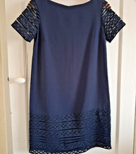 Next Shift Dress size 10 Petite Navy Broderie Trim Detail
