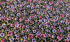 PINK PURPLE FLOWERS ON BLACK COTTON - 1 YARD
