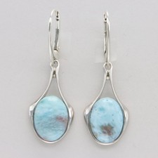 Blue LARIMAR Oval Dangle / Drop Leverback Earrings - 925 STERLING SILVER 921
