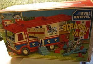 Evel Knievel Scramble Van 1973 w/Stunt Cycle Evel Figure And Accessories In Box