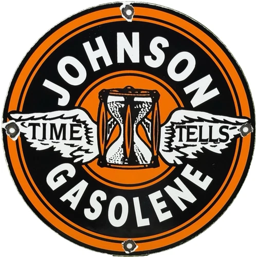 VINTAGE JOHNSON GASOLINE PORCELAIN SIGN DEALERSHIP GAS STATION SERVICE MOTOR OIL