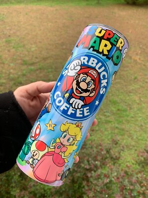 Super Mario Tumbler 20oz Cup Mug Hot Cold Drinks w/ Lid Straw Stainless