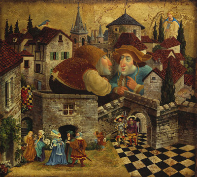 James CHRISTENSEN Two Men in Conversation Attempting to Put Things