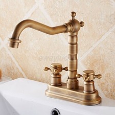 Antique Brass 4 Inch 2 Handle Centerset Bathroom Vanity Sink Mixer Faucet Swivel